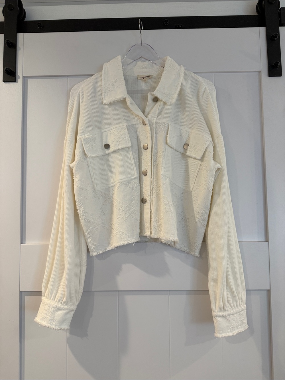 Cropped Cotton Cream Button-Front Jacket